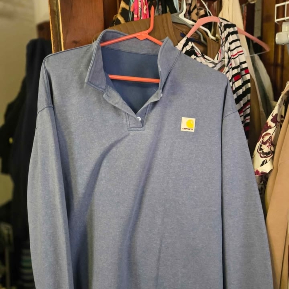 Carhartt Men's Heather Blue Long-Sleeve Polo with Chest Logo
